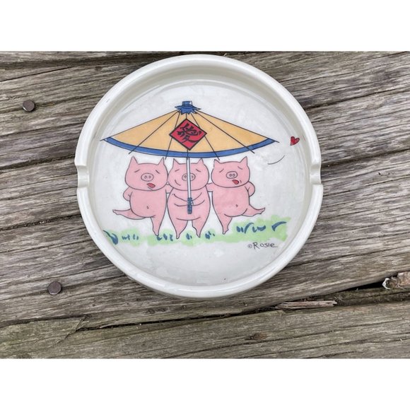 Vintage Three Little Pigs under an Umbrella Ash tray Hand Painted - Picture 4 of 8